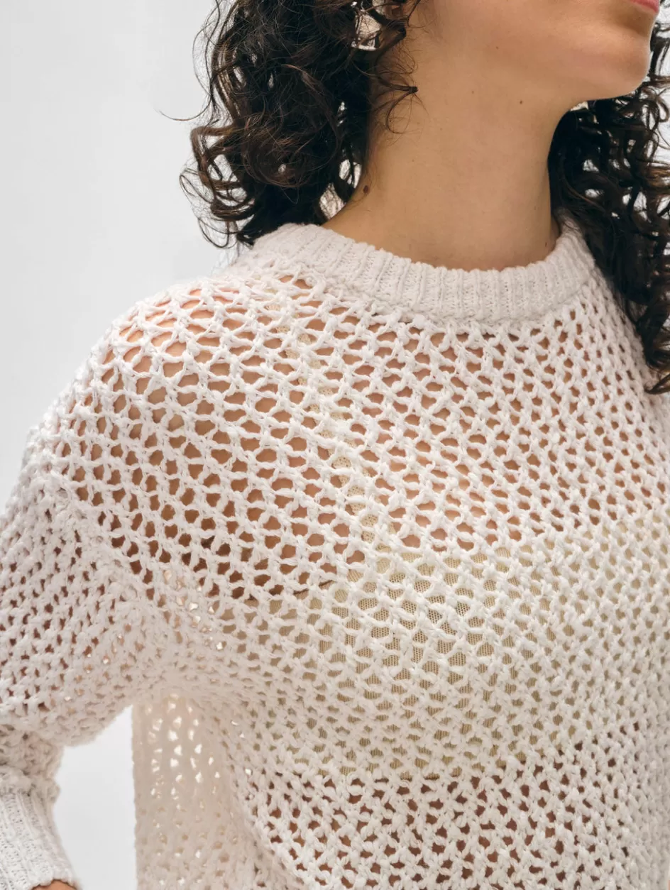 White + Warren Sweaters-cotton slub mesh crewneck