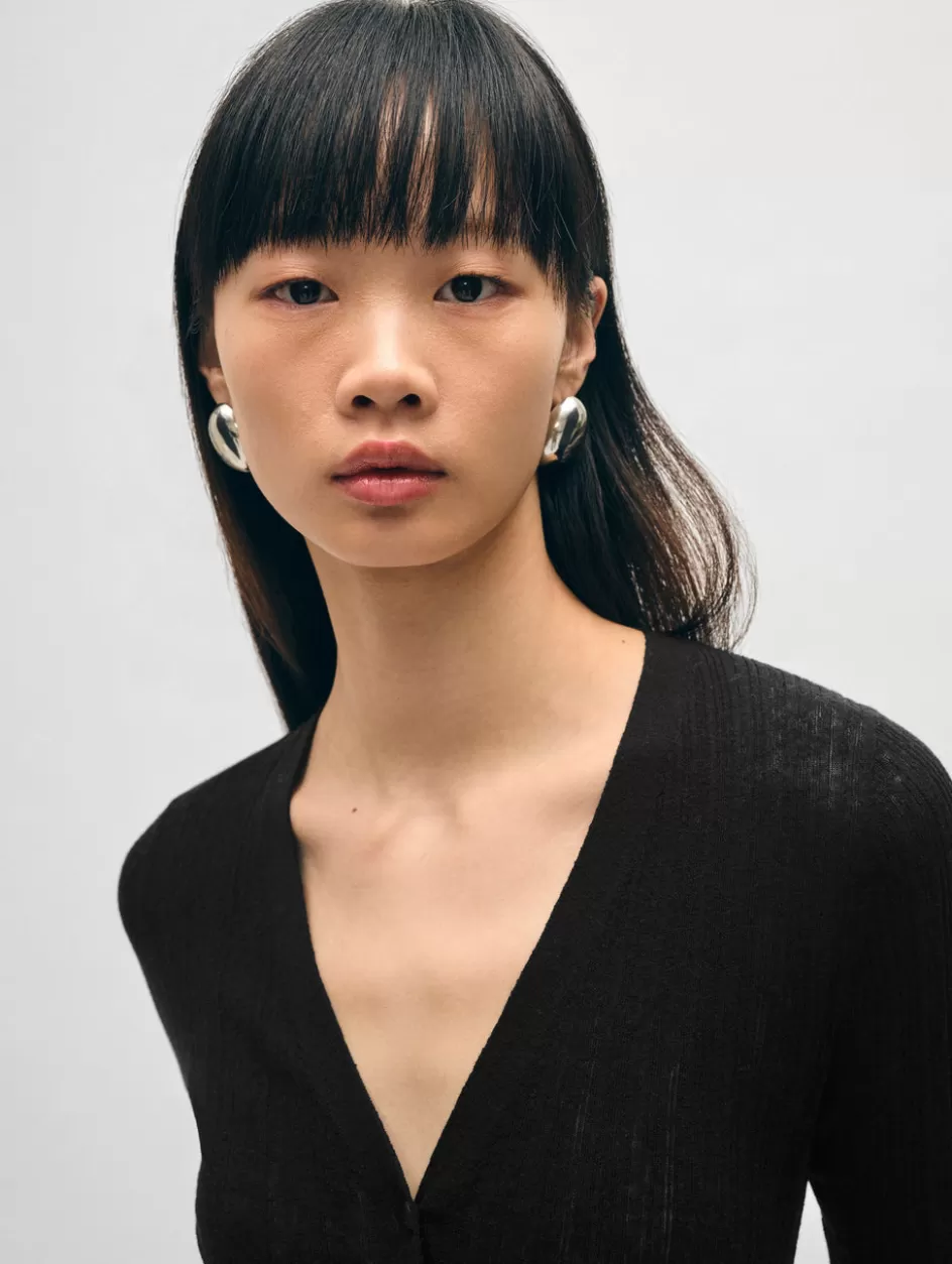 White + Warren Tops-linen gauze ribbed v neck cardigan