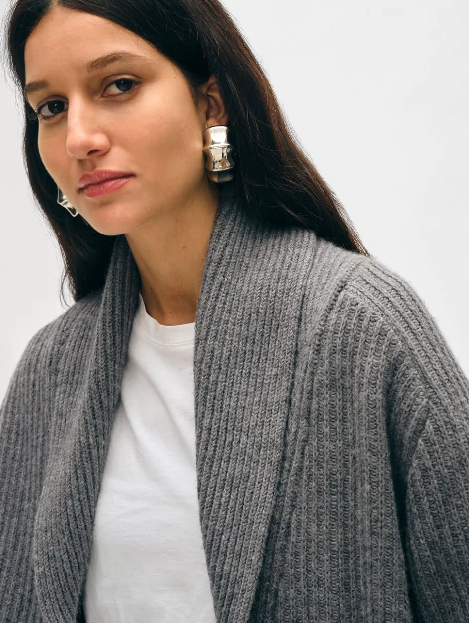 White + Warren Cardigans-merino blend marled shawl collar coatigan