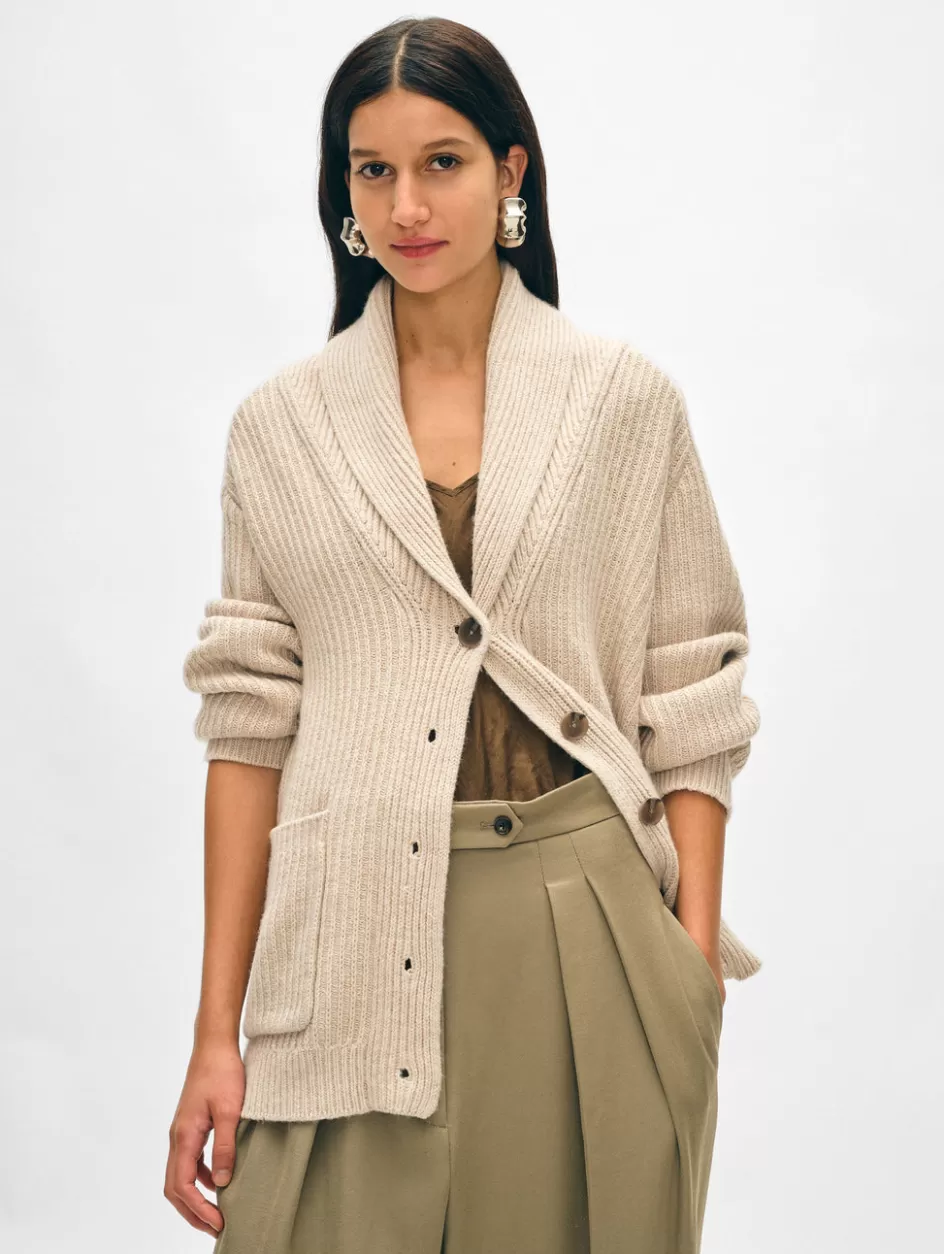 White + Warren Cardigans-merino blend marled shawl collar coatigan