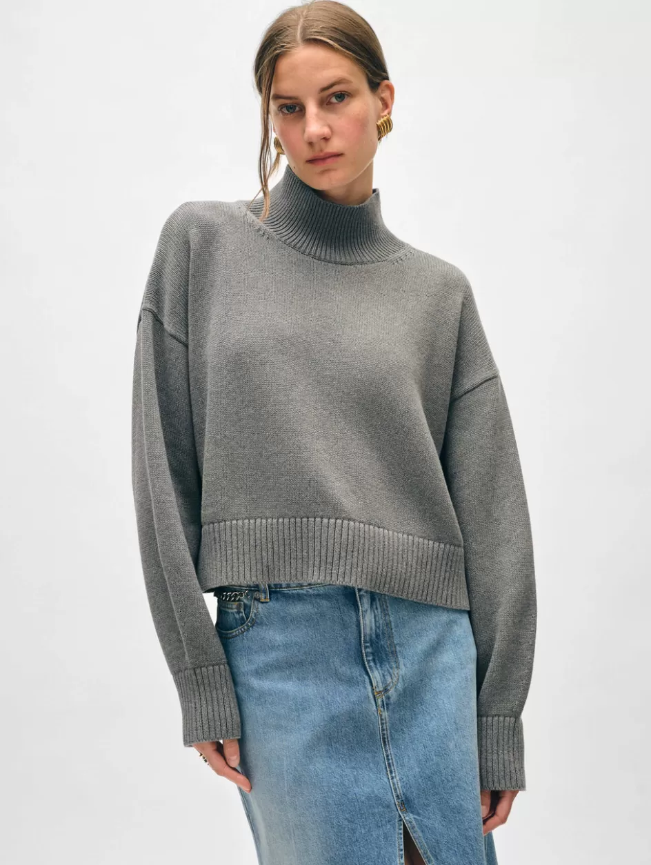 White + Warren Sweaters-organic cotton cropped standneck