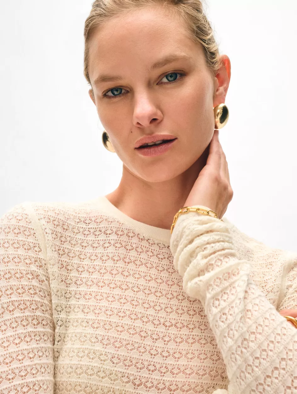 White + Warren Tops-superfine merino lace stitch top