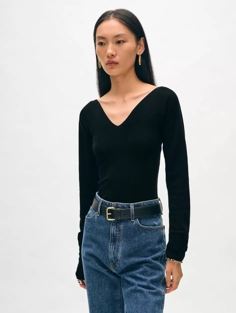 White + Warren Tops-superfine merino ribbed v neck top